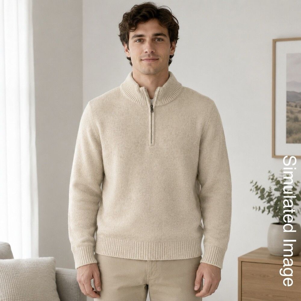Uniqlo Souffle Yarn Half Zip Sweater Mens L Natural Beige Knit Pullover NWT